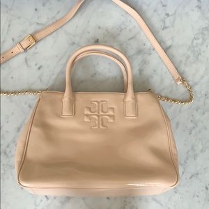 Tory Burch light pink crossbody purse.